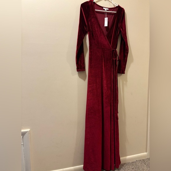 Baltic Born Red Velvet Gown - NWT - size small - wrap dress- maxi - Picture 1 of 7